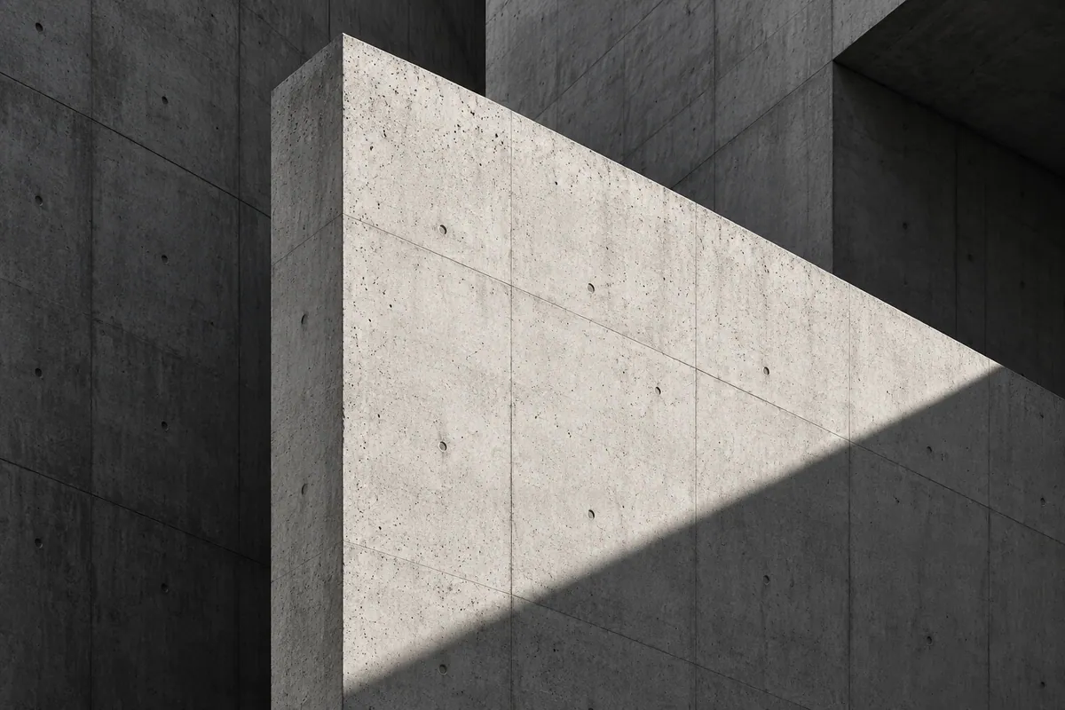 Planos de hormigón gris claro recortados por una sombra diagonal.